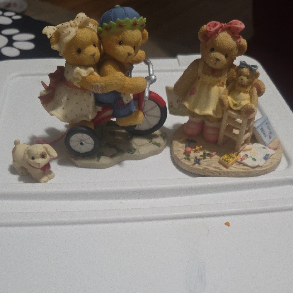 Cherished Teddies Yellow & Pink Hand-Painted Bear Family Figurines